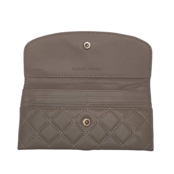 Badgley Mischka Taupe Vegan Leather Diamond Quilted Card Holder Wallet - Picture 3 of 3